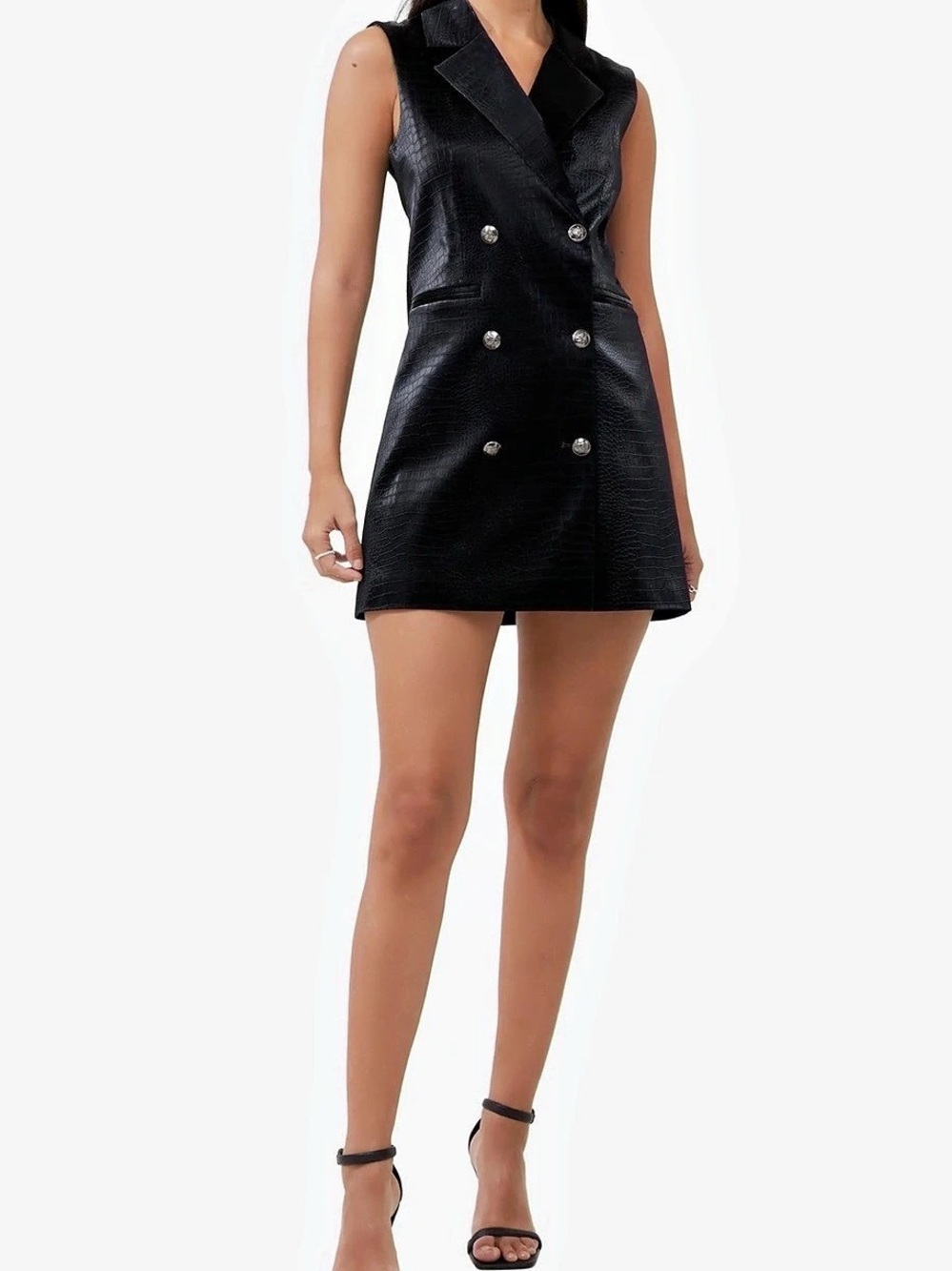 French Connection Ivar Croc Coated PU Blzr Dress Black Size 6